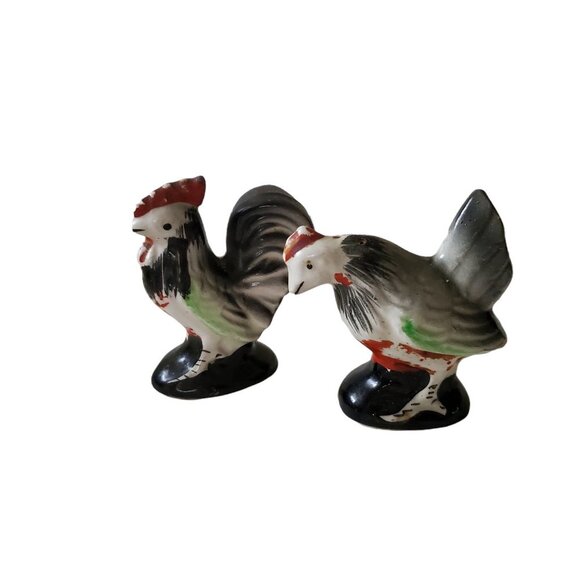 Rooster Chicken Salt and Pepper Shakers Lot of 2 Vintage Japan - Picture 2 of 8